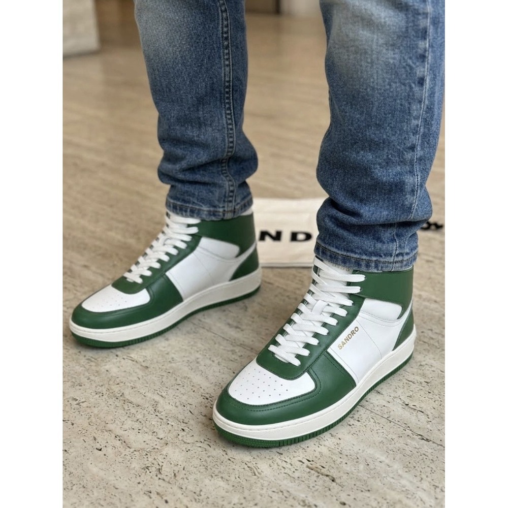 Sandro Men Size 41 H22 Magic Two-Tone Leather High-Top Sneakers Vert